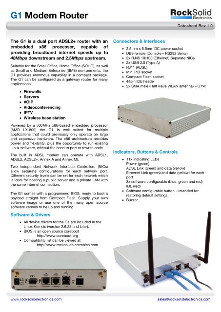 G1 Modem Router - Rock Solid Electronics