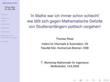 In Mathe war ich immer schon schlecht - Weblearn.hs-bremen.de ...