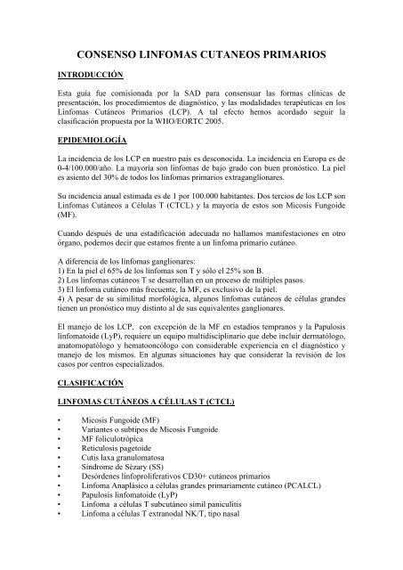 Consenso sobre Linfomas - Sociedad Argentina de DermatologÃ­a