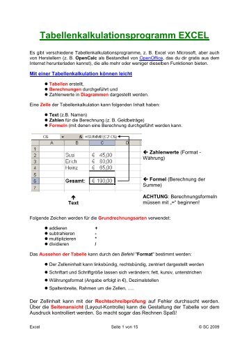 Tabellenkalkulationsprogramm EXCEL