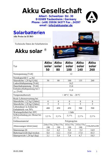 Solarbatterien - AKKU Gesellschaft  Taubenheim mbH