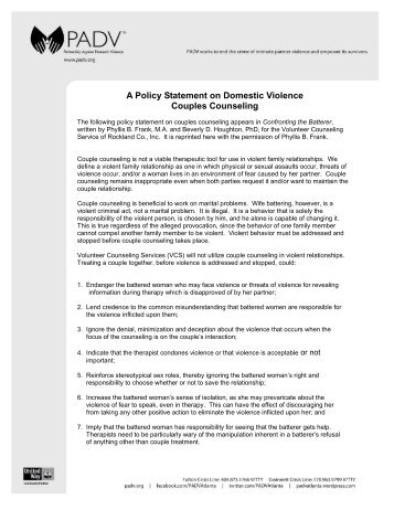 A Policy Statement on Domestic Violence Couples Counseling - PADV