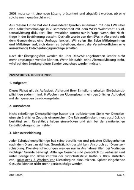 Gemeindenachrichten November - Gemeinde Quarten