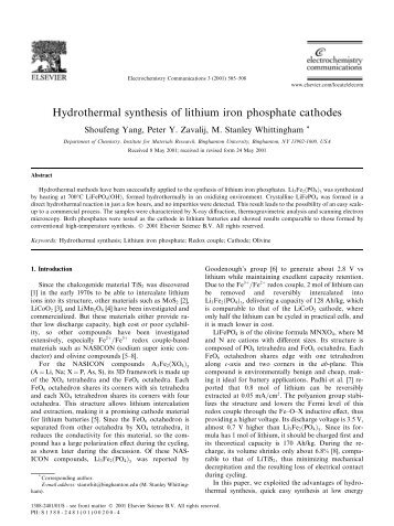 Hydrothermal synthesis of lithium iron phosphate cathodes