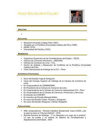 HUGO SOLOGUREN CALMET - Instituto Peruano de Arbitraje
