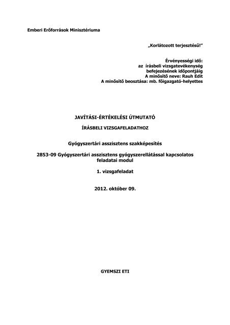 JAVÃTÃSI-ÃRTÃKELÃSI ÃTMUTATÃ GyÃ³gyszertÃ¡ri asszisztens ... - Eti