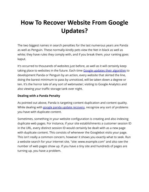 How To Recover Website From Google Updates?