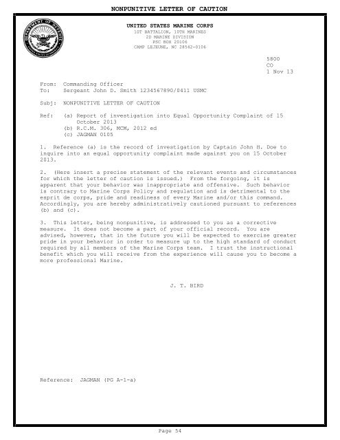 NONPUNITIVE LETTER OF CAU