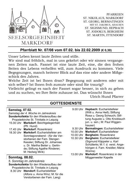 Pfarrblatt Nr. 07/08 vom 07.02. bis 22.02.2009 (â‚¬ 0,30 ...