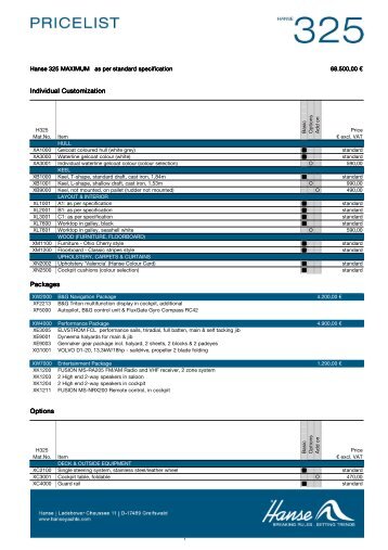 Hanse 325 price list - Hanse Yachts Croatia