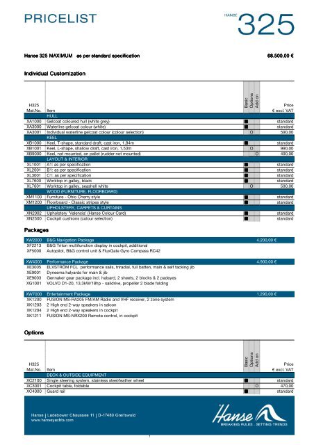 hanse yachts price list