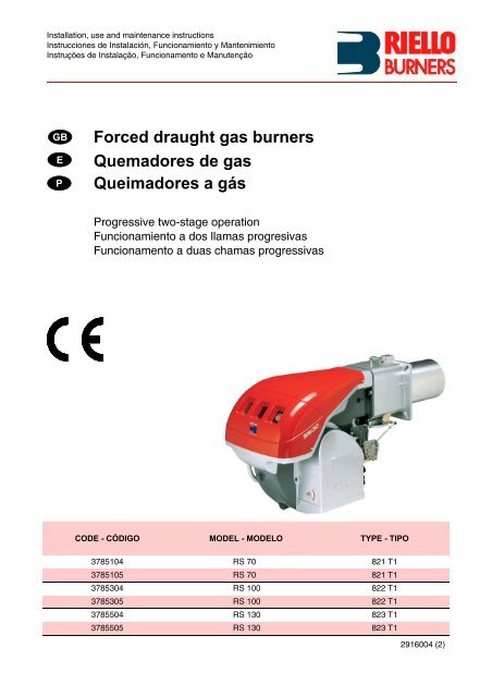 Forced draught gas burners Quemadores de gas ... - Riello Burners