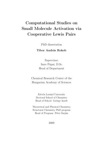 Computational Studies on Small Molecule ... - ELTE TTK TEO