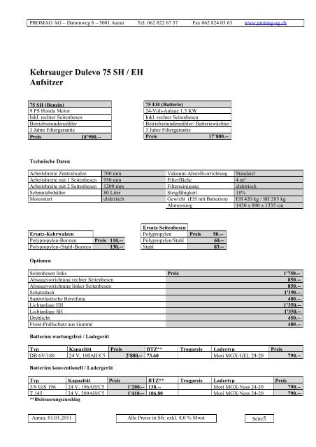 Kehrsauger Dulevo 90 BK / DL / EH Aufsitzer mit ... - Promag AG