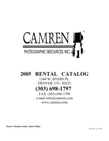 2005 RENTAL CATALOG - Camren Photographic Resources