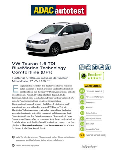 VW Touran 1.6 TDI BlueMotion Technology ... - Volkswagen AG