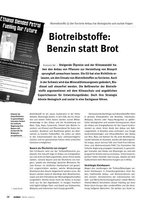 Biotreibstoffe: Benzin statt Brot