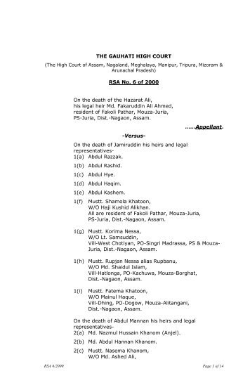 THE GAUHATI HIGH COURT RSA No. 6 of 2000 On the death of the ...