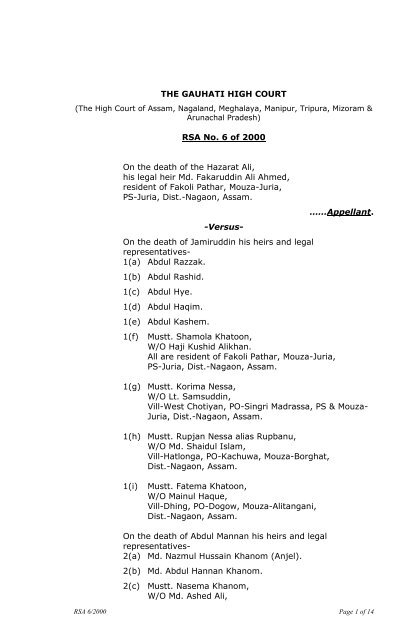 THE GAUHATI HIGH COURT RSA No. 6 of 2000 On the death of the ...
