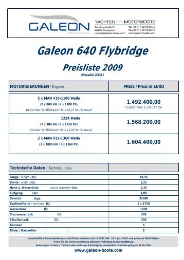 Galeon 640 Flybridge Preisliste 2009 - Galeon Boote