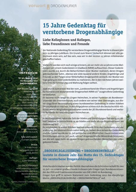 Gedenktag für verstorbene Drogenabhängige 2012 - VISION eV