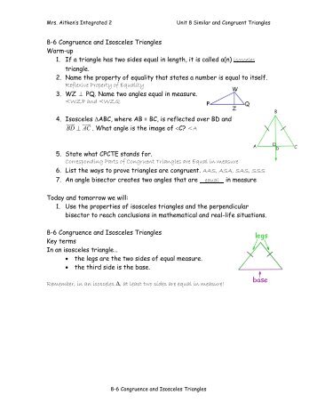 8-6 Congruence and Isosceles Triangles notes