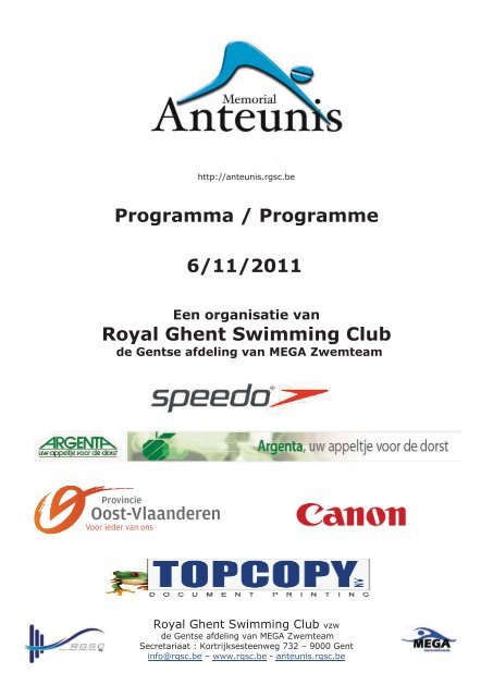 Programma / Programme 6/11/2011 Royal Ghent Swimming Club