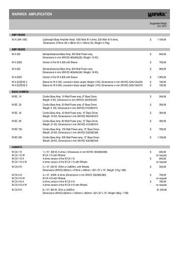 Preisliste UVP's Distribution W&F 2012 23.12.11.xlsx - Warwick