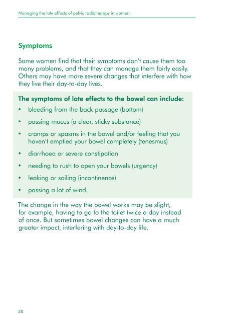 Managing the late effects of pelvic radiotherapy ... - Macmillan Cancer