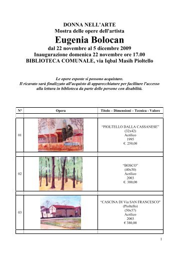 Catalogo Opere Eugenia Bolocan - Comune di Pioltello