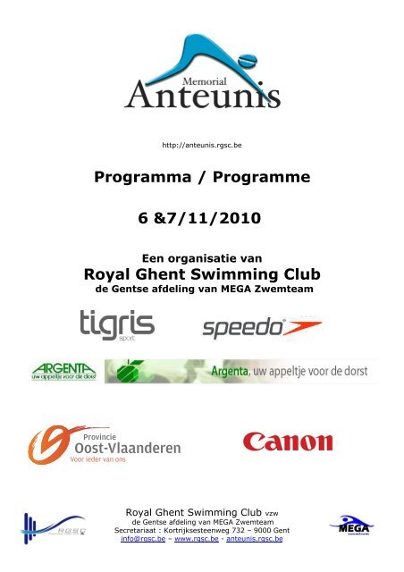 Programma / Programme 6 &7/11/2010 Royal Ghent Swimming Club