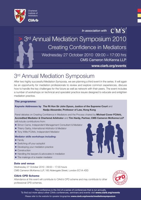 3rd Annual Mediation Symposium 2010 - Chartered Institute of ...