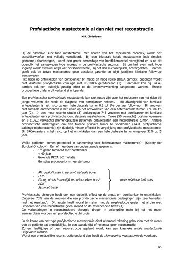 Profylactische mastectomie al dan niet met reconstructie - UZ Leuven