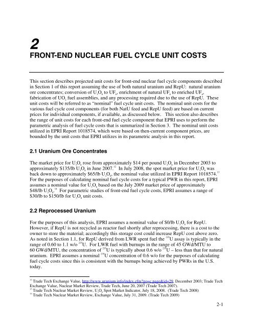 Parametric Study of Front-End Nuclear Fuel Cycle Costs Using ...