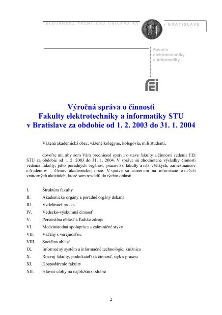 SprÃ¡va o stave fakulty za rok 2003