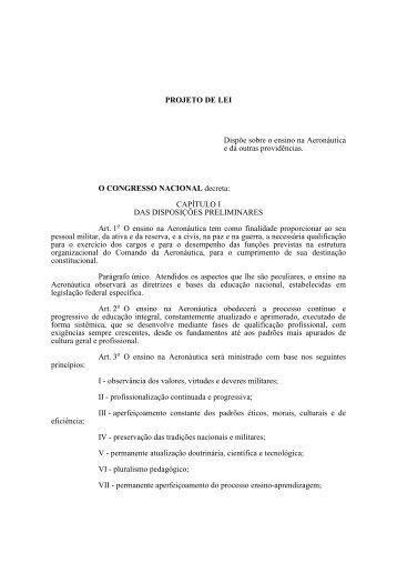 PROJETO DE LEI Dispõe sobre o ensino na Aeronáutica e dá ...