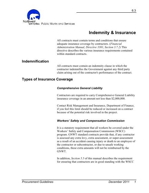 Indemnity &amp; Insurance - Department of Public Works and Services