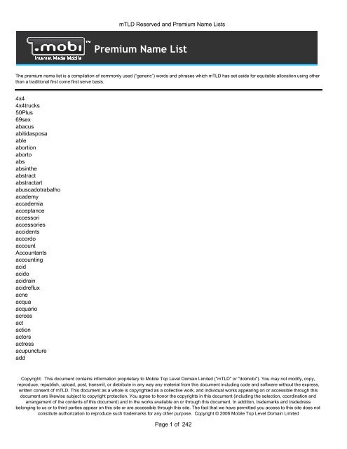 Premium Name List - dotMobi