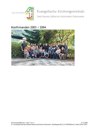 Bericht zum Konfirmandenjahrgang 2004 (PDF) - Evangelische ...