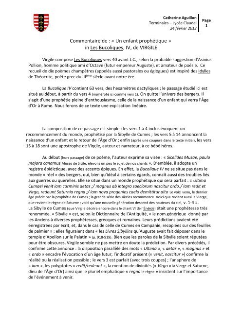Le Commentaire De Texte Lyca C E Claudel