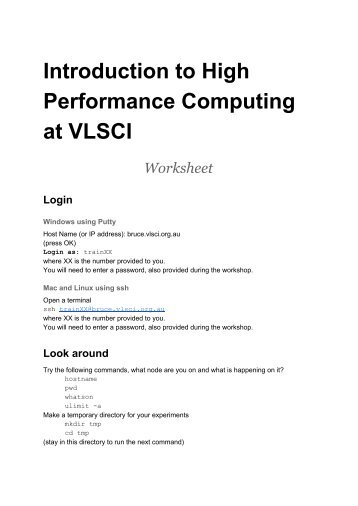 Introduction to HPC at VLSCI, Dr Andrew Isaac - worksheet
