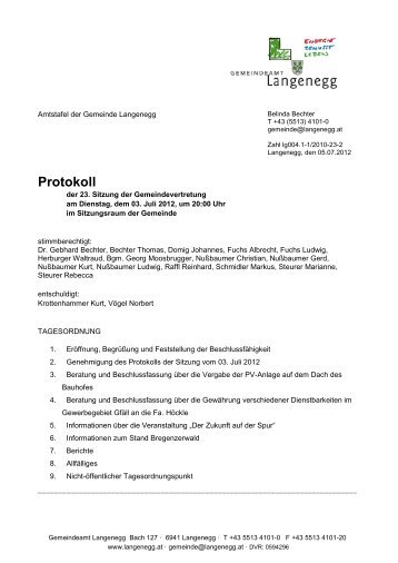 Gemeindevertretungssitzung 05. Juni 2012 - Langenegg