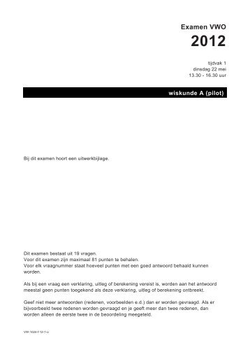 Wiskunde A pilot vwo 2012 tv1 opgaven