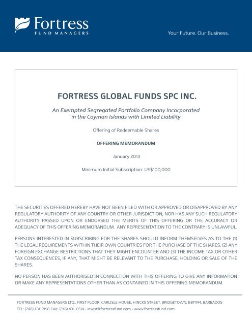 Offering Memorandum - Fortress Global Funds SPC Inc.