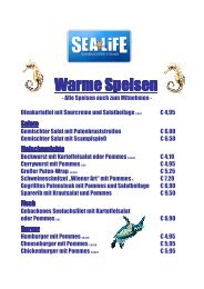 Speisekarte Restaurant SEA LIFE Timmendorfer Strand