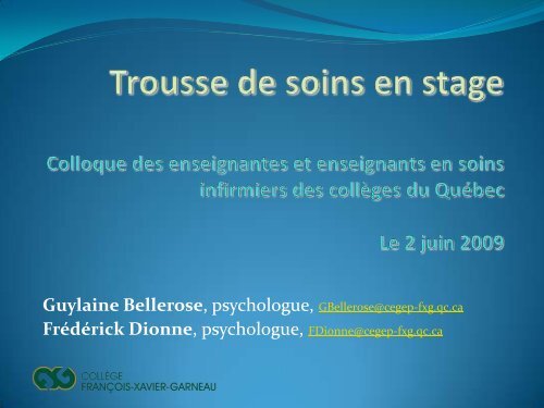 Guylaine Bellerose et FrÃ©dÃ©rick Dionne : Trousse de soins ... - aeesicq