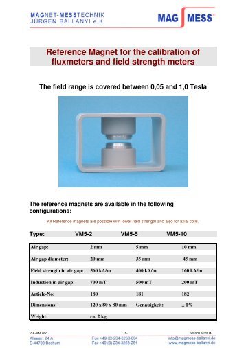 Reference Magnet for the calibration  of fluxmeters and field strength ...