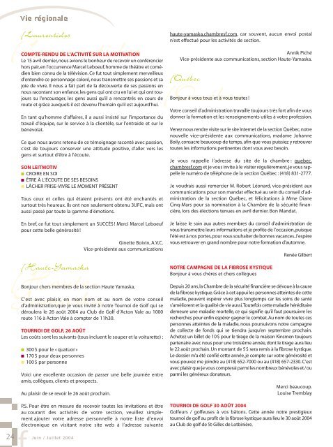 JUIN / JUILLET 2004 Vol. 29, no 3 - Chambre de la sÃ©curitÃ© financiÃ¨re
