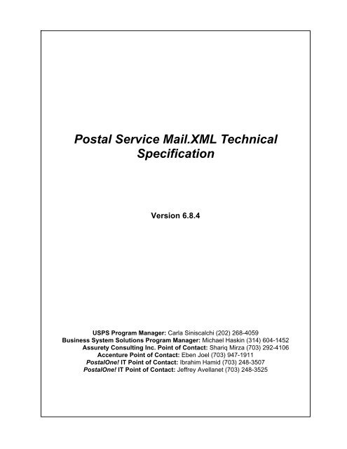 Postal Service Mail Technical Specification