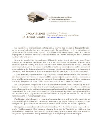 organisation internationale - Dictionnaire encyclopÃ©dique de l ...